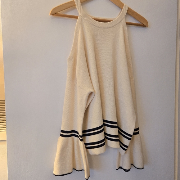 NWT Anthropologie x Knitted & Knotted Cream Cold Shoulder Bell Sleeve Sweater - Picture 13 of 16